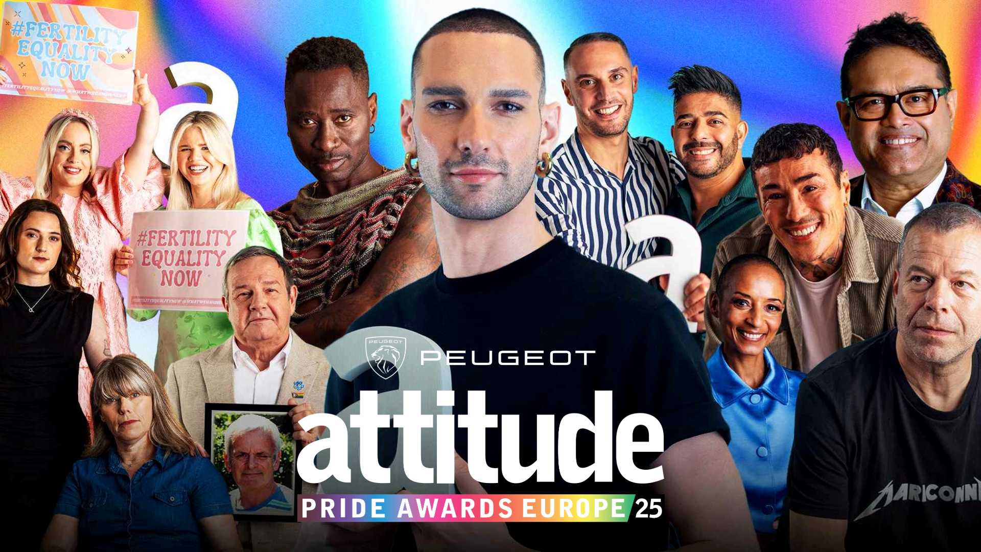 Group photo of individuals with the Attitude Pride Awards Europe 2025 logo